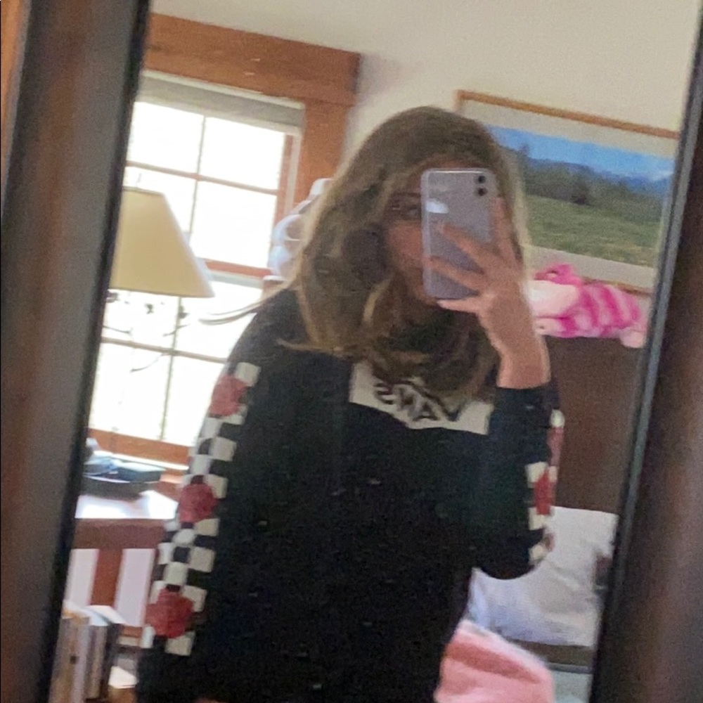 *RARE* black checkered rose vans shirt